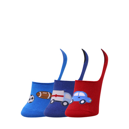 3 Pk Kids Vehicle & Sports No Show Socks – Soft Cotton Low Cut Socks