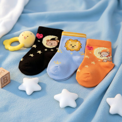 3 Pk Kids Multicolour Character Puppy & Bear Socks