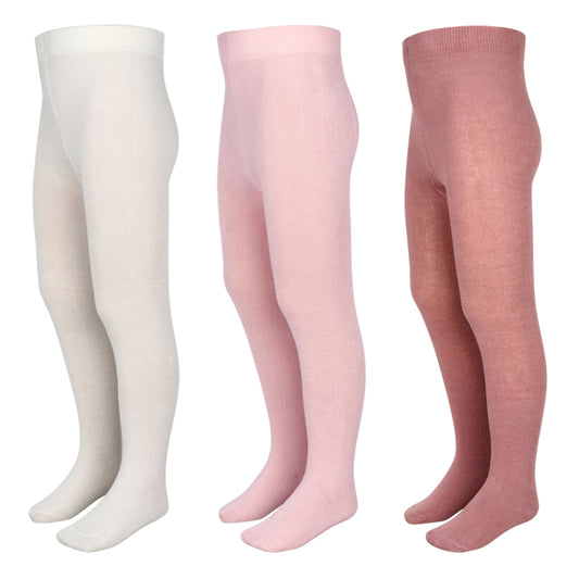3 Pk Girls' Premium Cotton Solid Color Tights Combo Pack