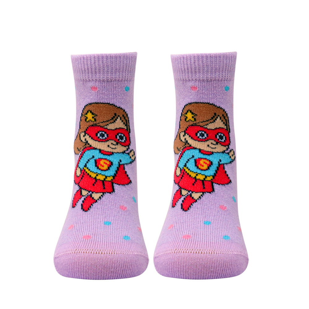 3 Pk Girls’ Unicorn, Superhero & Cute Cat Crew Socks – Fun Character Printed Socks