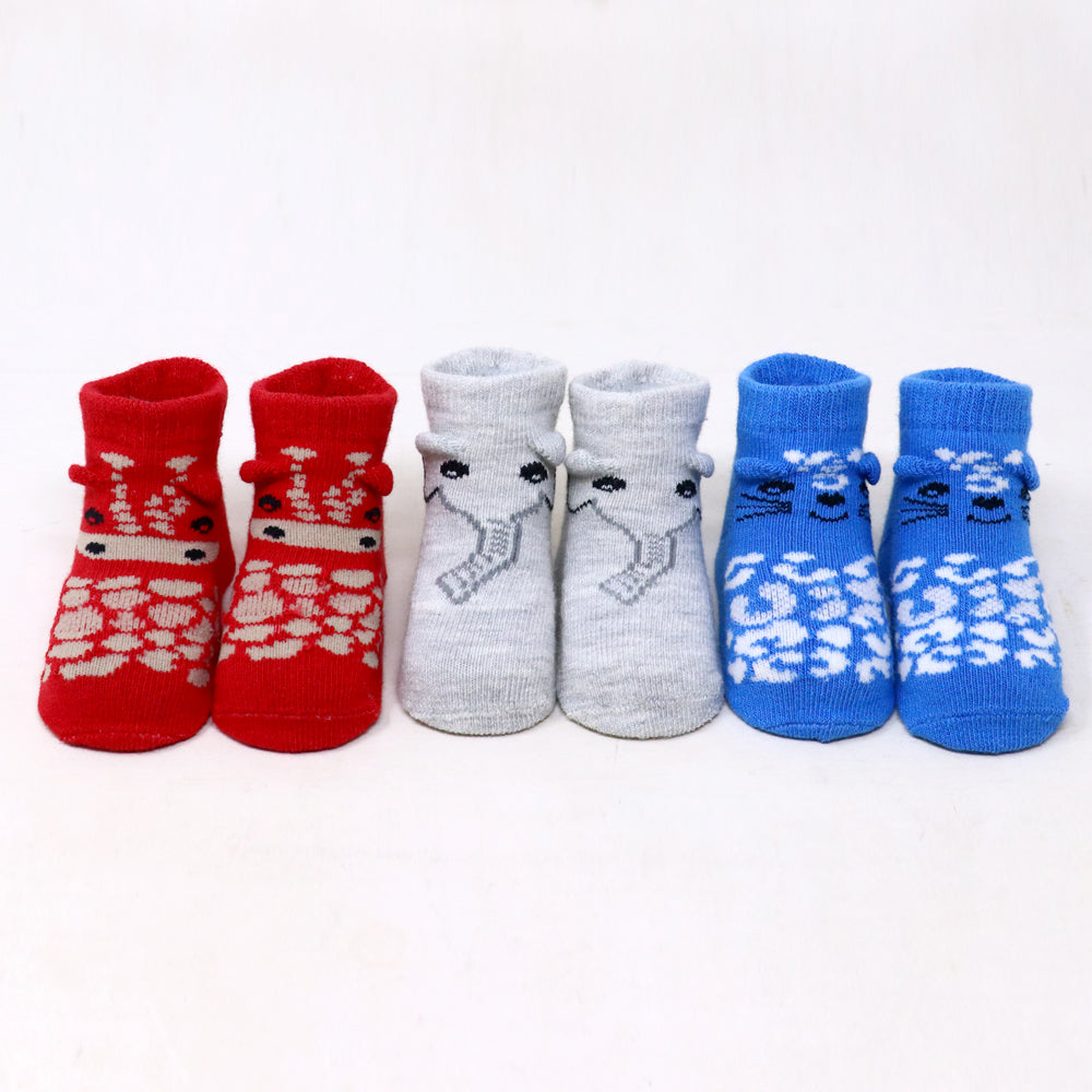 3 Pk Kids Cartoon Cotton Grip Socks  Soft, Breathable & Non-Slip