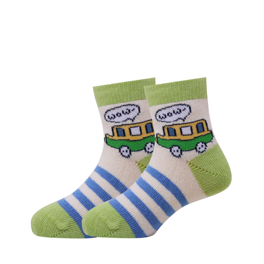 3 Pk Cute Kids Cartoon Socks Set – Zebra, Bus & Hero  Design