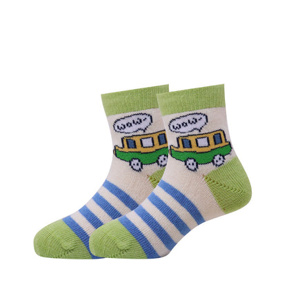 3 Pk Cute Kids Cartoon Socks Set – Zebra, Bus & Hero  Design