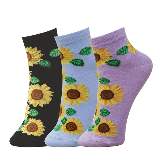 3 Pk Women’s Sunflower Print  Socks