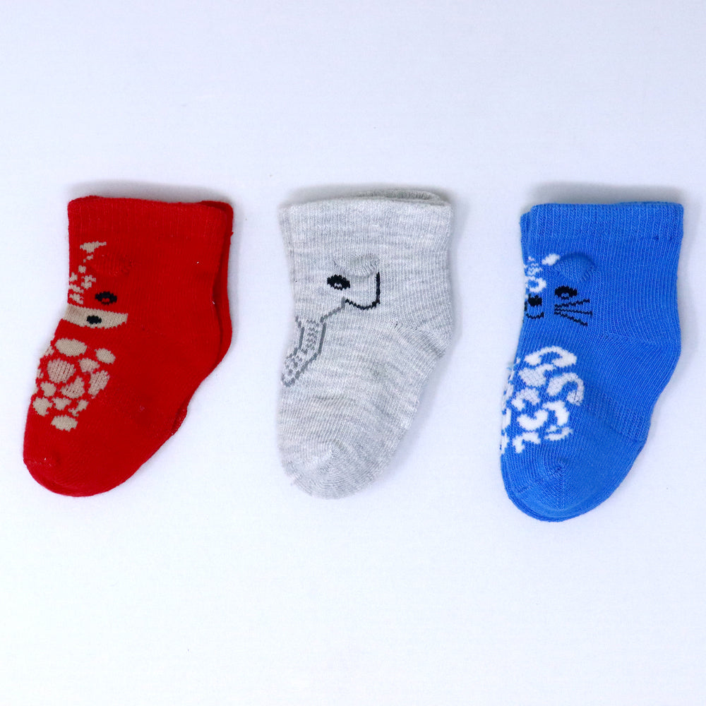 3 Pk Kids Cartoon Cotton Grip Socks  Soft, Breathable & Non-Slip