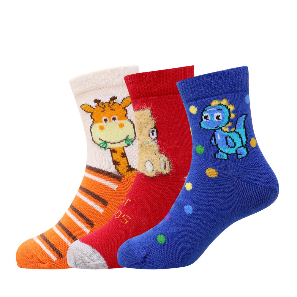 3 Pk Kids Cartoon Animal Crew Socks