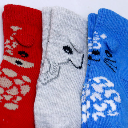 3 Pk Kids Cartoon Cotton Grip Socks  Soft, Breathable & Non-Slip
