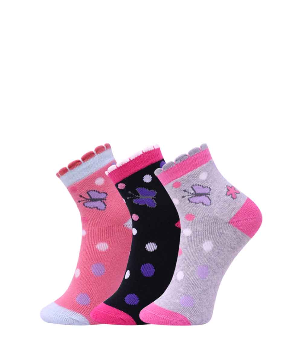 3pk Butterfly Design Terry Socks