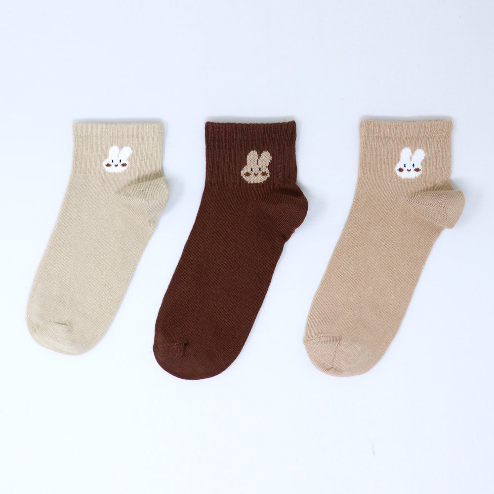 3 Pk Kids Bunny Design Ankle Length Cotton Blend Socks
