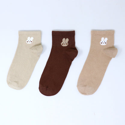 3 Pk Kids Bunny Design Ankle Length Cotton Blend Socks