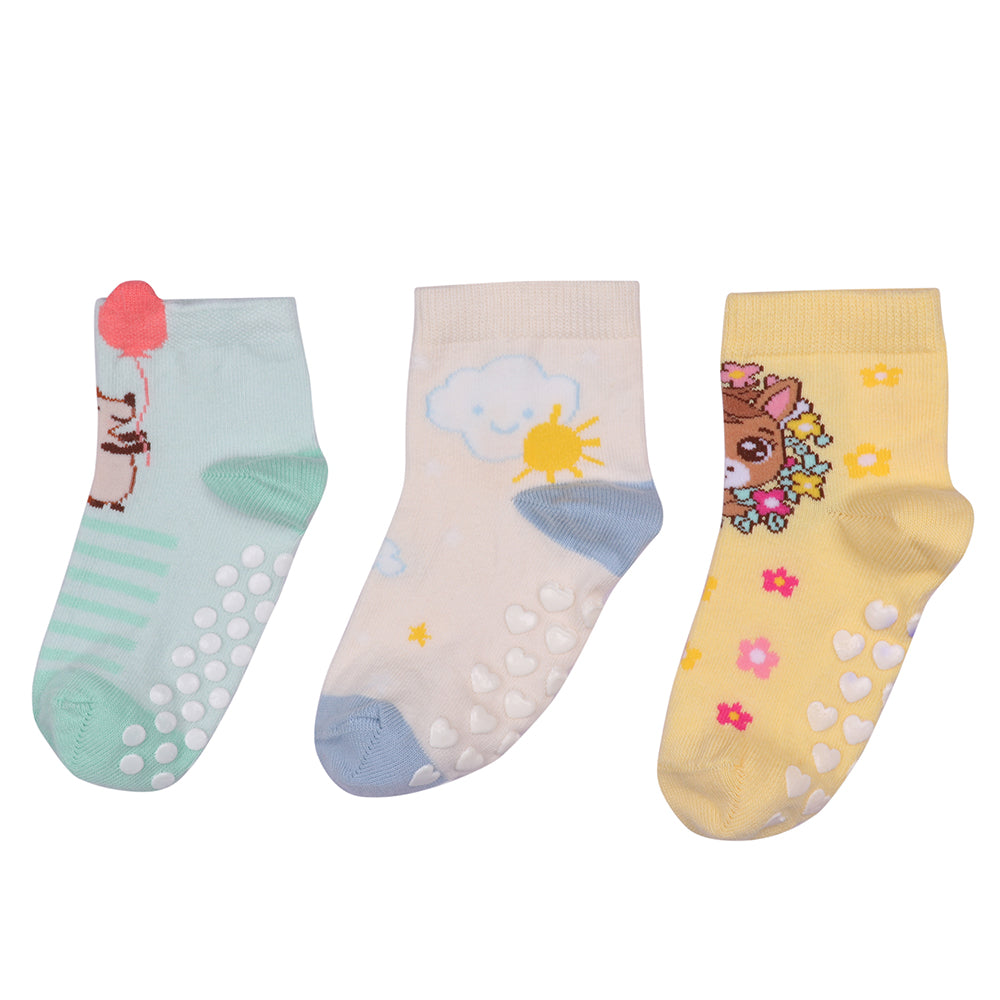 3 Pk Kids Cute Cartoon Crew Socks Antiskid Socks
