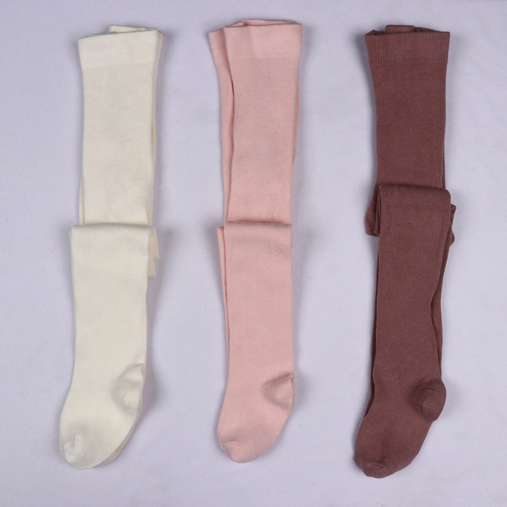 3 Pk Girls' Premium Cotton Solid Color Tights Combo Pack