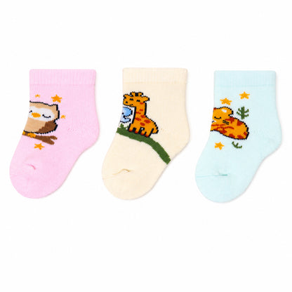 3 Pk Baby Cotton Terry Socks Cute Animal Character Socks For Toddlers