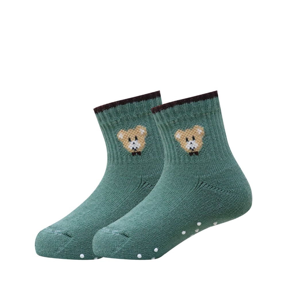 3 Pk Mustang Kids Ankle Socks With Teddy Bear Design & Non-Slip Dots