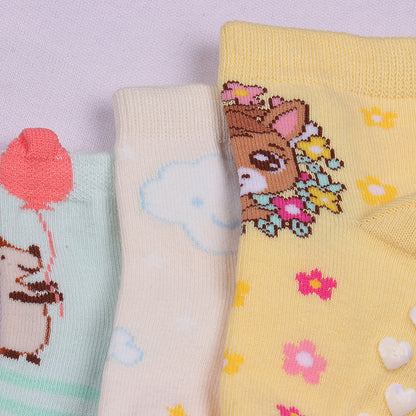 3 Pk Kids Cute Cartoon Crew Socks Antiskid Socks