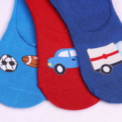 3 Pk Kids Vehicle & Sports No Show Socks – Soft Cotton Low Cut Socks