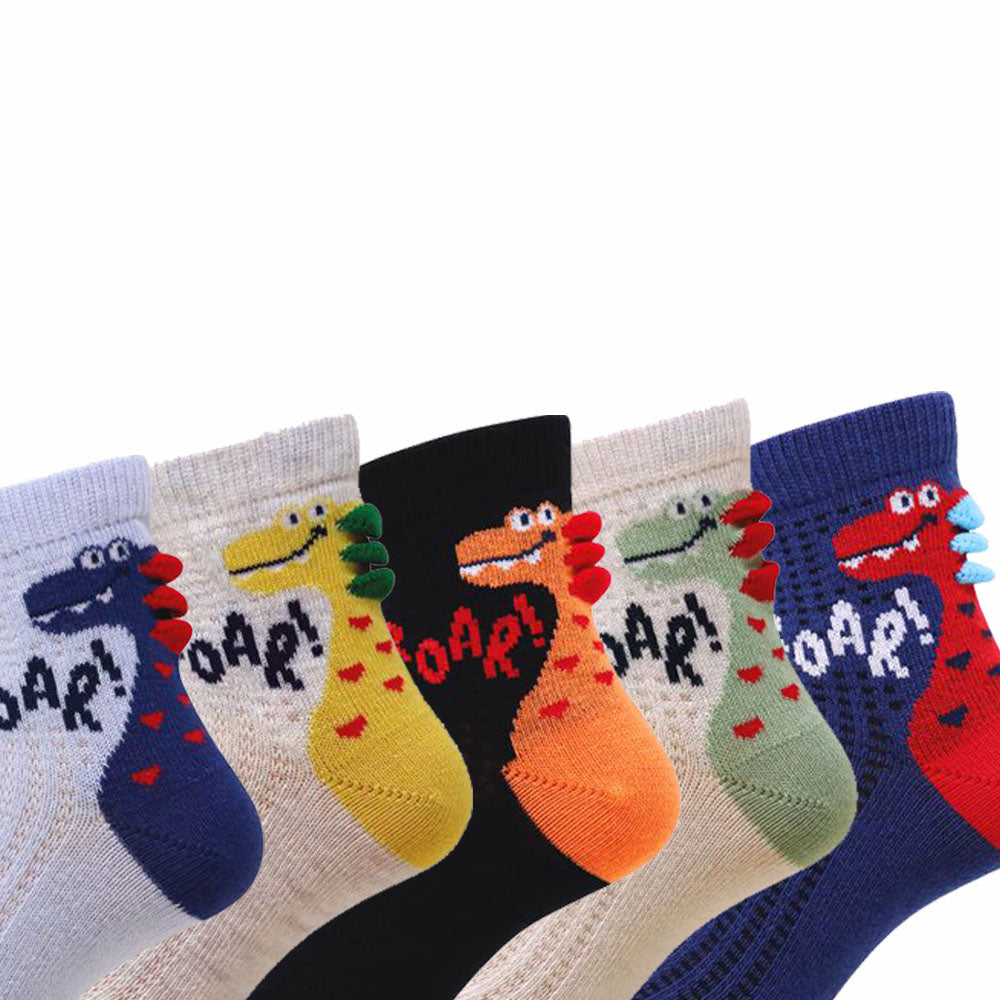 5 Pk Kids Dino Roar Kids Crew Socks