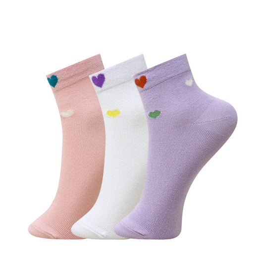 3 Pk Kids Heart Design Ankle Length Socks For Girls