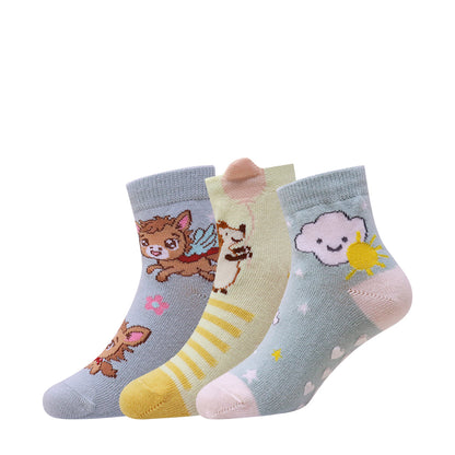 3 Pk Kids Cartoon Anti-Slip Crew Socks