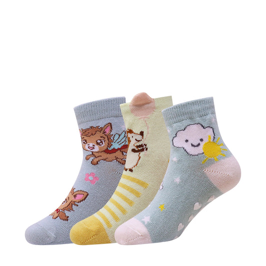 3 Pk Kids Cartoon Anti-Slip Crew Socks