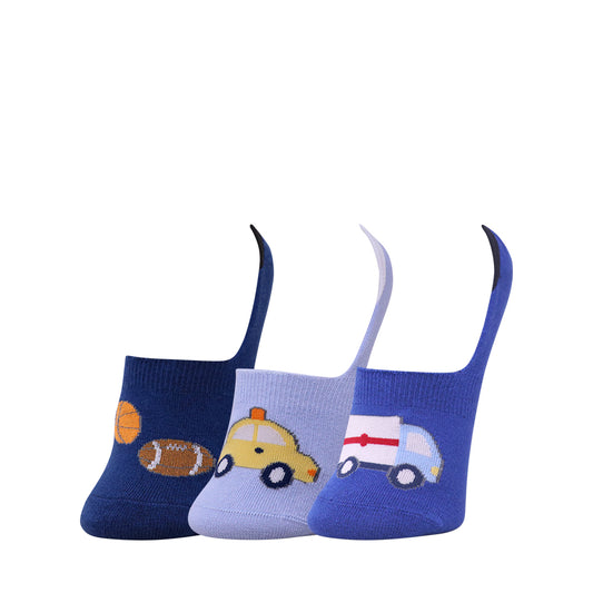 3 Pk Kids Vehicle & Sports No Show Socks – Soft Cotton Low Cut Socks