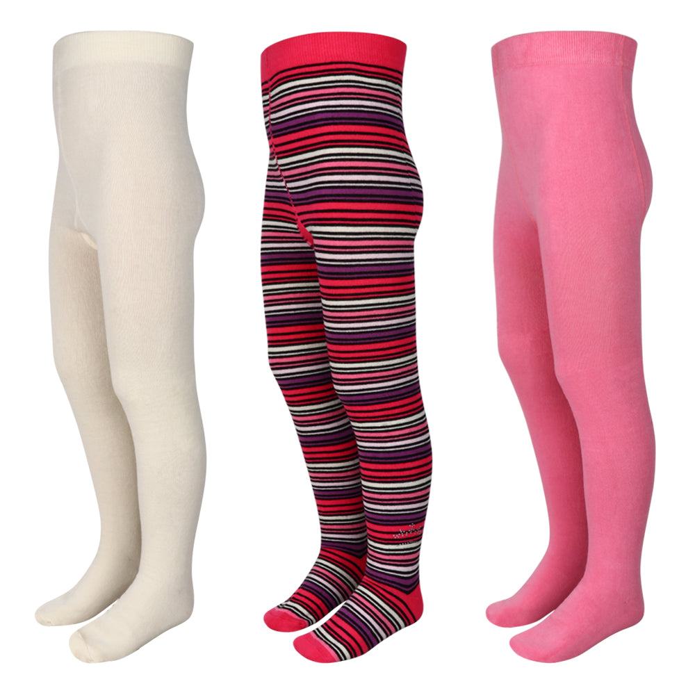 3 Pk Girls' Soft Cotton Full-Length Tights Combo Pack