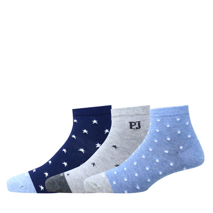 3 Pk Mustang Kids Ankle Socks – Star & Polka Dot Pattern