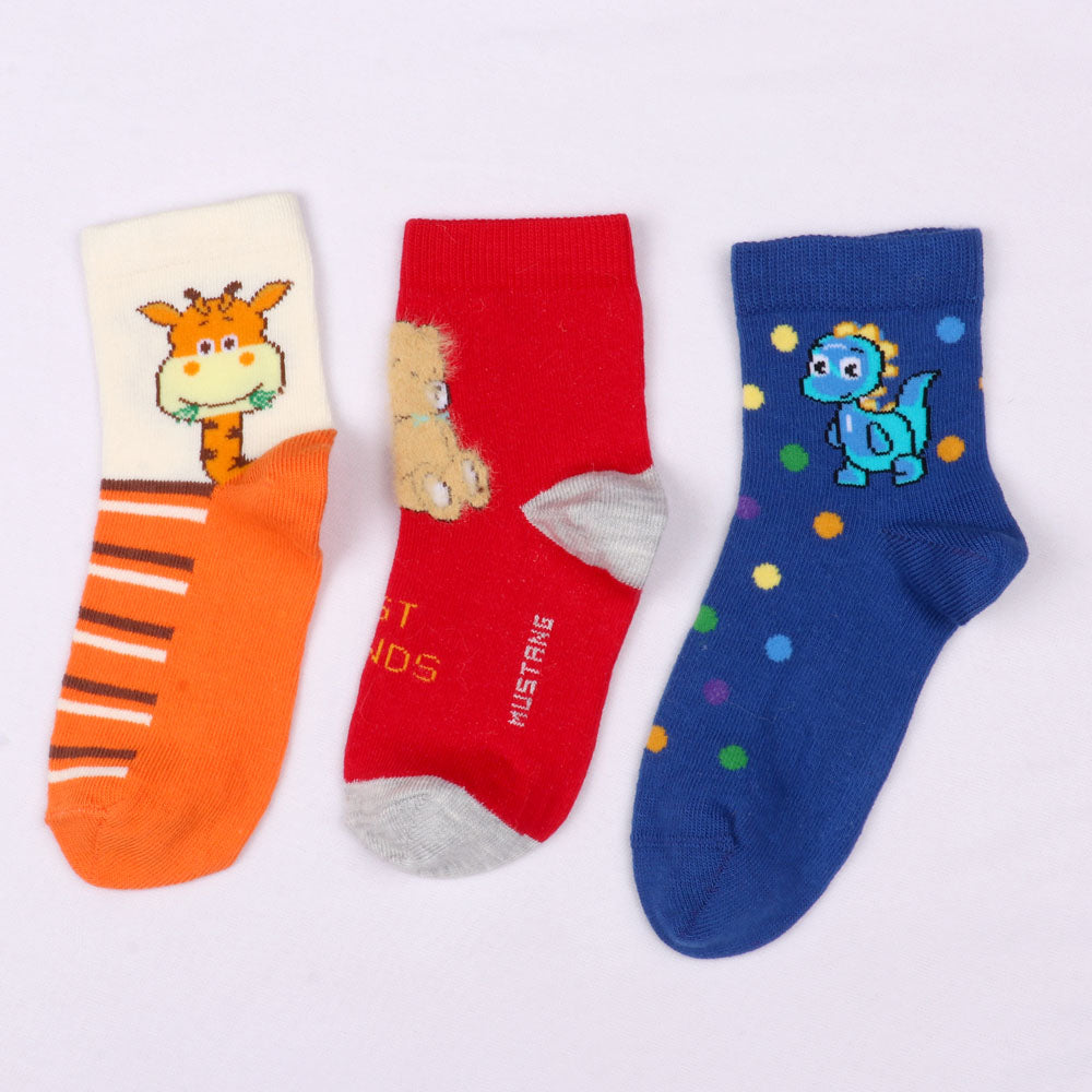 3 Pk Kids Cartoon Animal Crew Socks