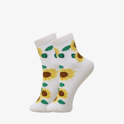 3 Pk Women's Sunflower Floral Crew Socks Soft Cotton Blend Casual Ankle Socks