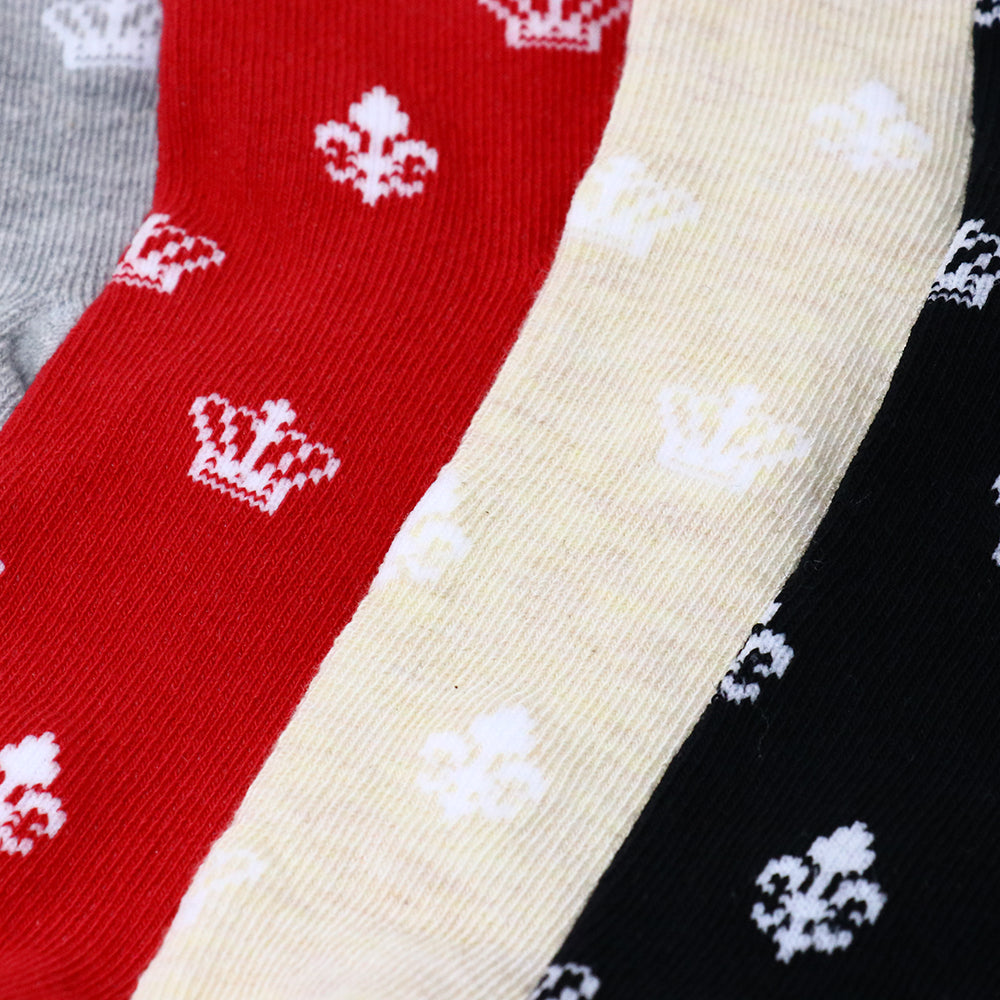 5 Pk Women’s Stylish Crown Pattern Crew Socks – Multicolour Cotton Blend