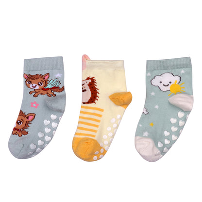 3 Pk Kids Cartoon Anti-Slip Crew Socks