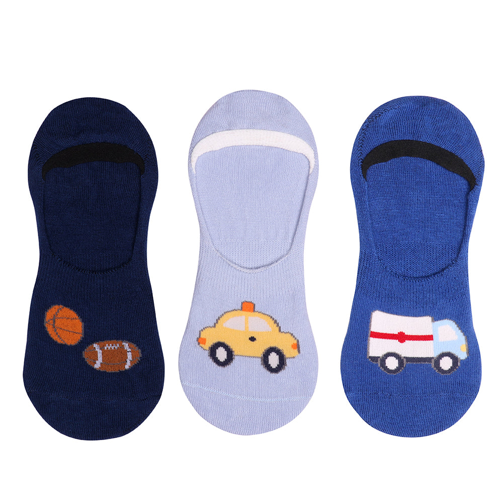 3 Pk Kids Vehicle & Sports No Show Socks – Soft Cotton Low Cut Socks