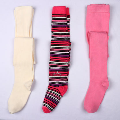 3 Pk Girls' Soft Cotton Full-Length Tights Combo Pack
