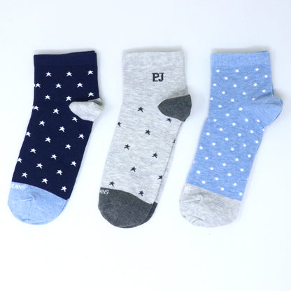 3 Pk Mustang Kids Ankle Socks – Star & Polka Dot Pattern