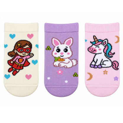 3 Pk Girls’ Cute Cartoon Character Printed Crew-Length Socks