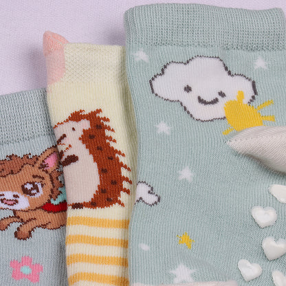 3 Pk Kids Cartoon Anti-Slip Crew Socks