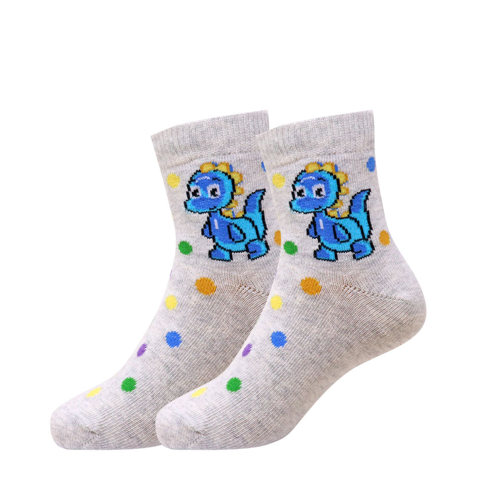 3 Pk Kids Fun Cartoon Socks – Dinosaur & Animal Design Crew Socks