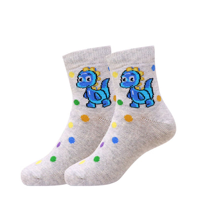 3 Pk Kids Fun Cartoon Socks – Dinosaur & Animal Design Crew Socks