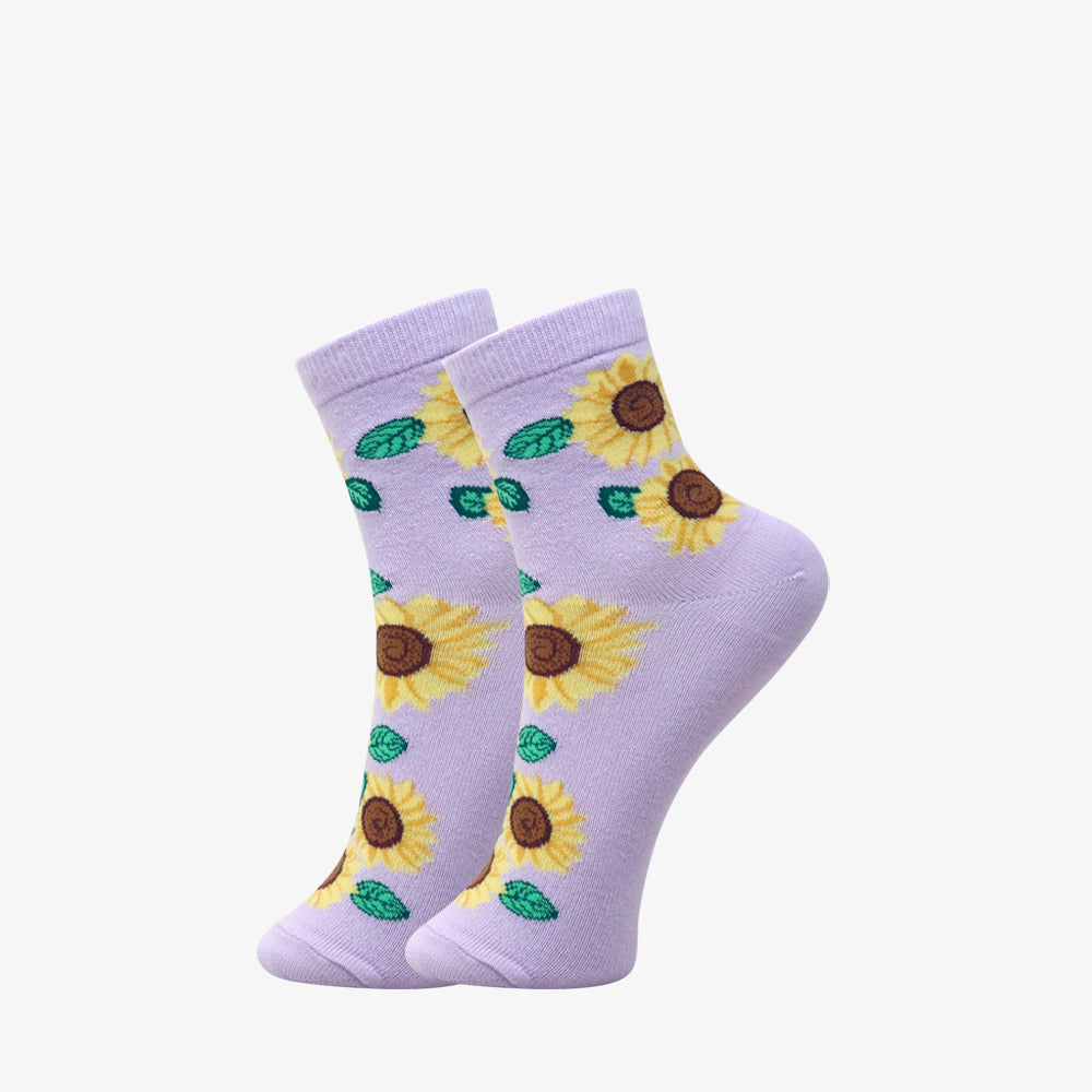 3 Pk Women's Pastel Sunflower Crew Socks