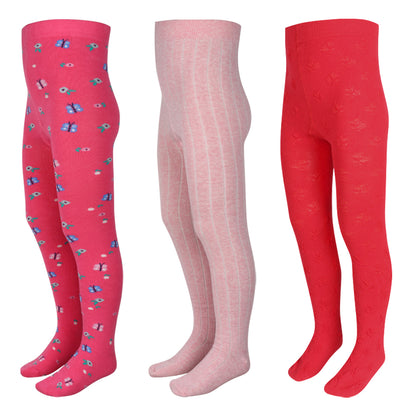 3 Pk Girls' Premium Cotton Full-Length Designer Tights Combo Pack