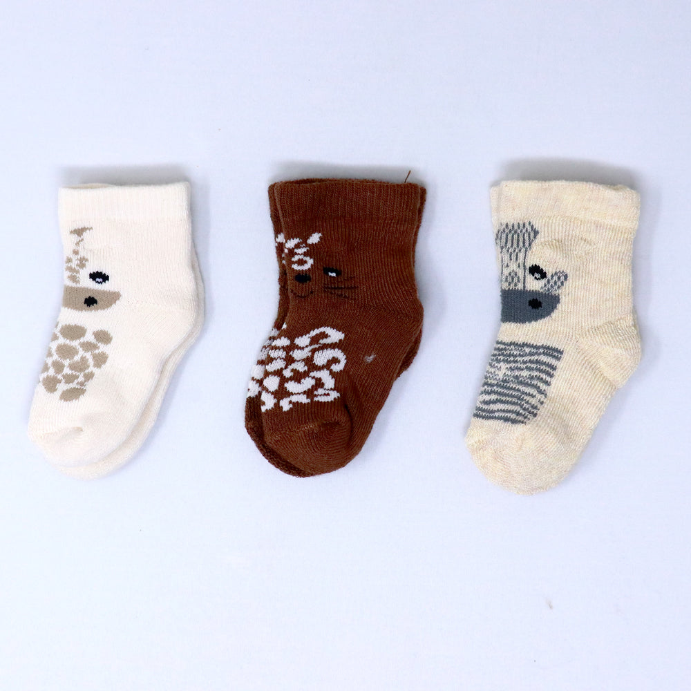 3 Pk Unisex Baby Cotton Grip Socks Cozy Terry Animal Socks