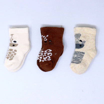 3 Pk Unisex Baby Cotton Grip Socks Cozy Terry Animal Socks