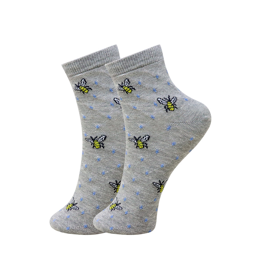 5 Pk Women’s Cute Bee & Heart Pattern Crew Socks – Soft Multicolor Everyday Socks