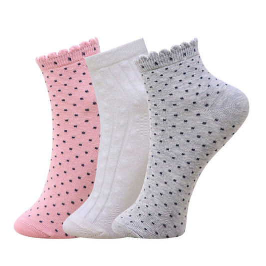 3 Pk Ladies Polka Dots & Solid Mix Design Socks