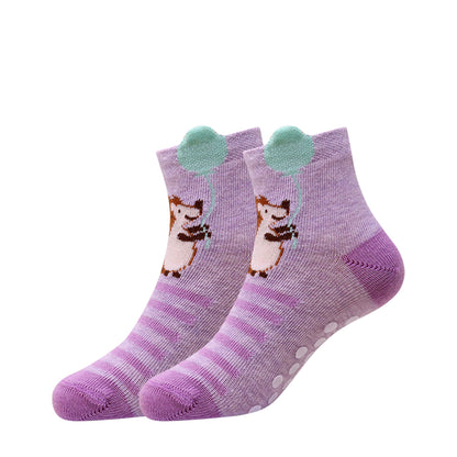3 Pk Girls Cute Cartoon Crew Socks – Soft Breathable Anti-Slip Cotton Socks For Kids