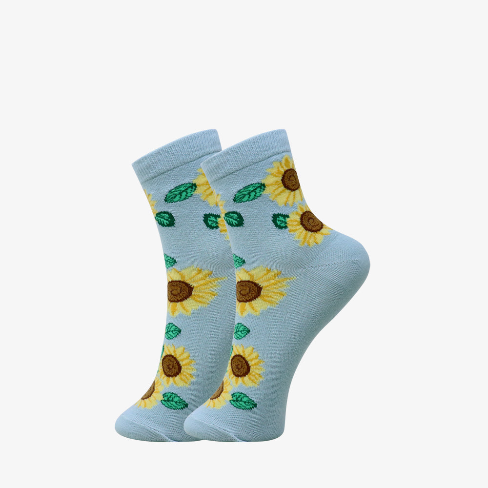 3 Pk Women's Pastel Sunflower Crew Socks