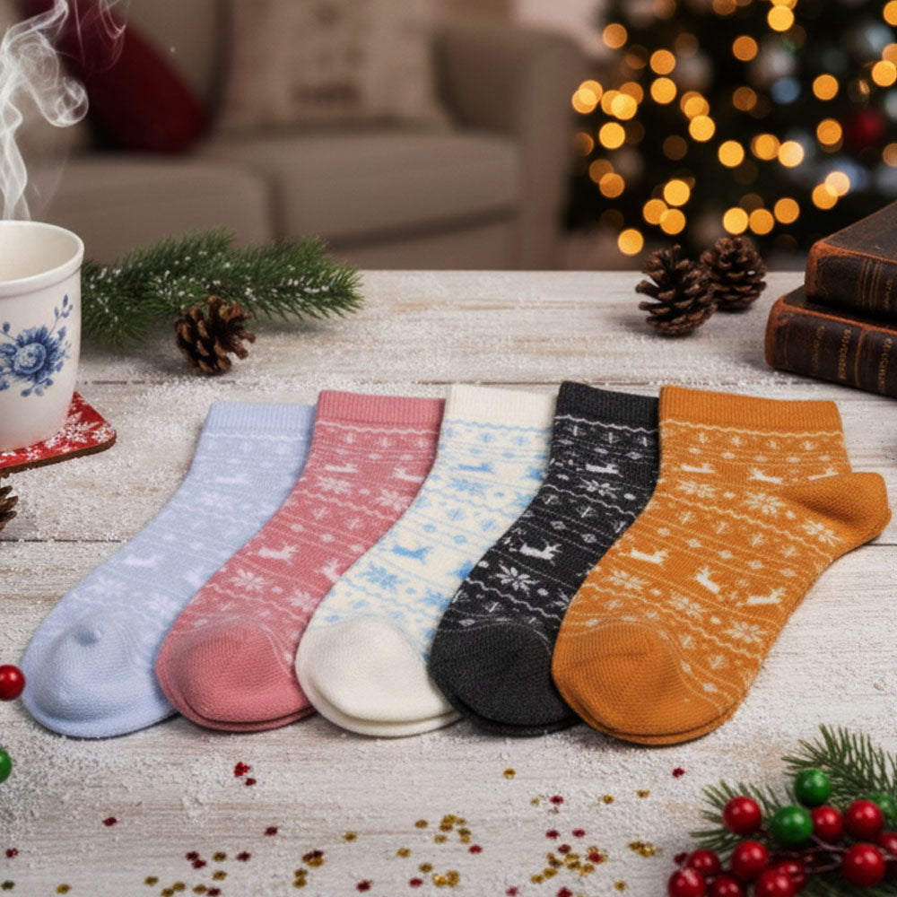 5 Pk Women's Nordic Reindeer & Snowflake Winter