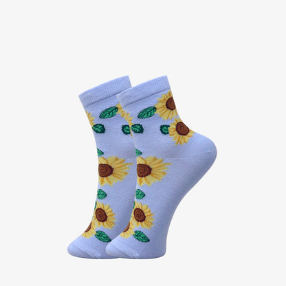 3 Pk Women's Pastel Sunflower Crew Socks