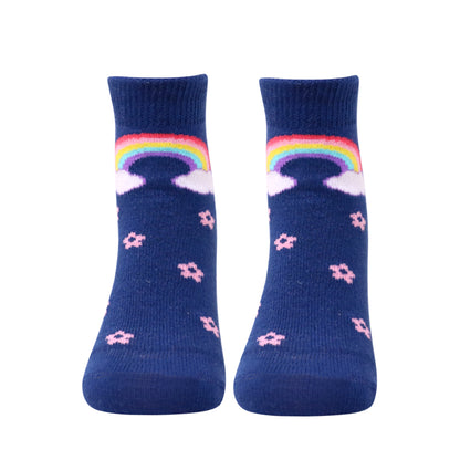3 Pk Girls’ Cute Cartoon & Rainbow Printed Crew Socks