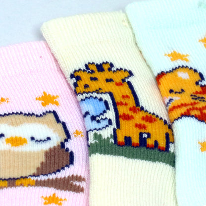 3 Pk Baby Cotton Terry Socks Cute Animal Character Socks For Toddlers